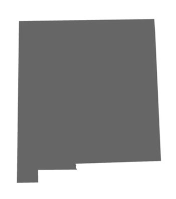 A solid gray silhouette of the state of New Mexico with a white background, representing security service coverage and security credentials statewide.