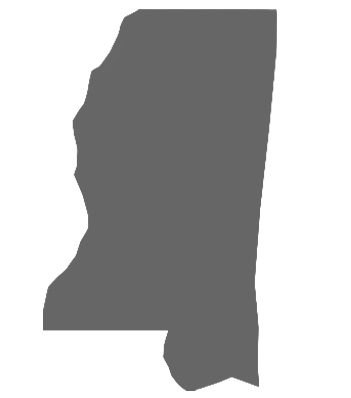 Solid gray silhouette of the state of Mississippi, shown without any labels, borders, or additional features—ideal for illustrating topics like security credentials or state security license requirements.